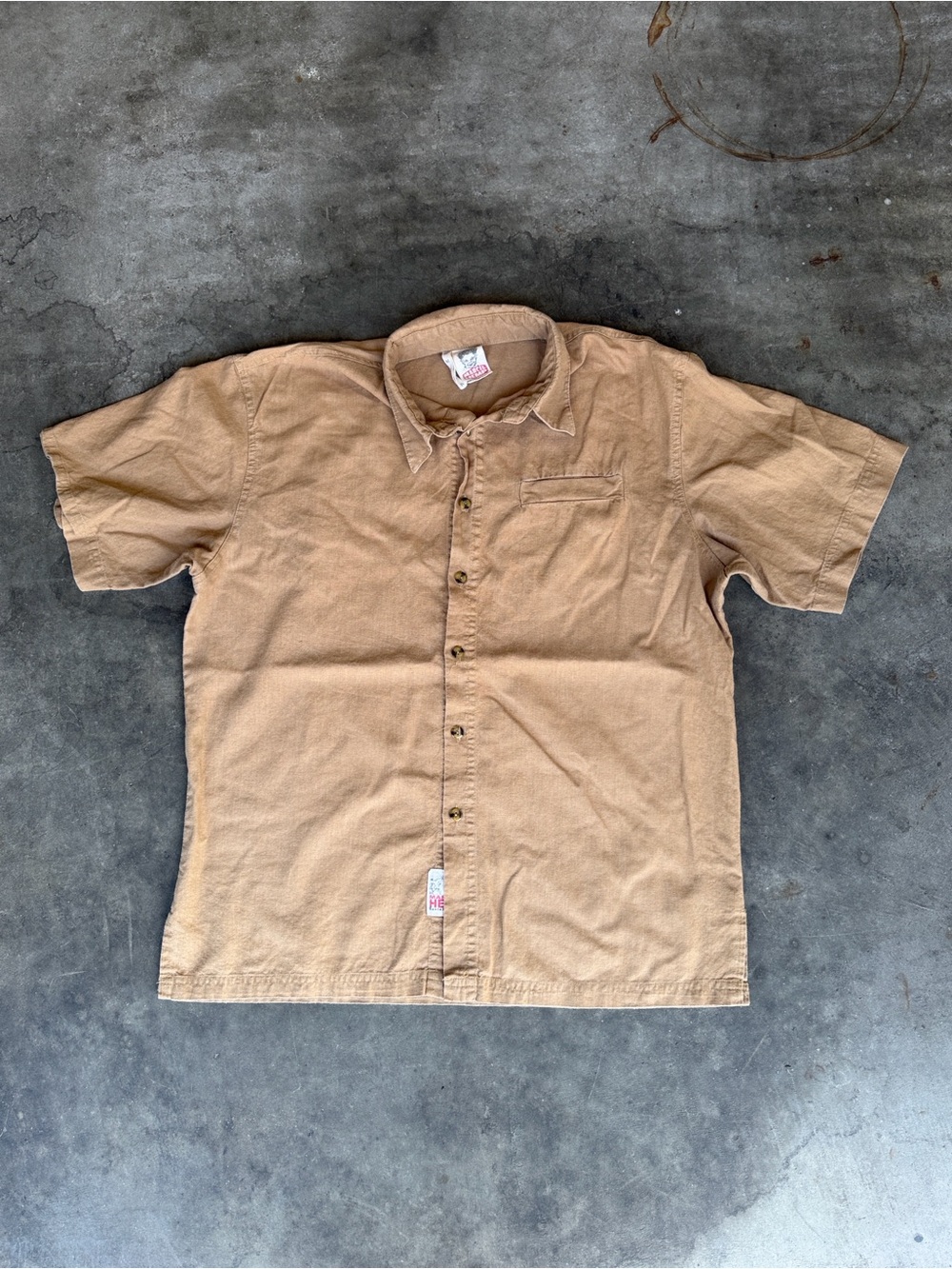 Marcel Hemp Shirt Mens Medium Brown Solid Short Sleeve Button Up Hemp Cotton
